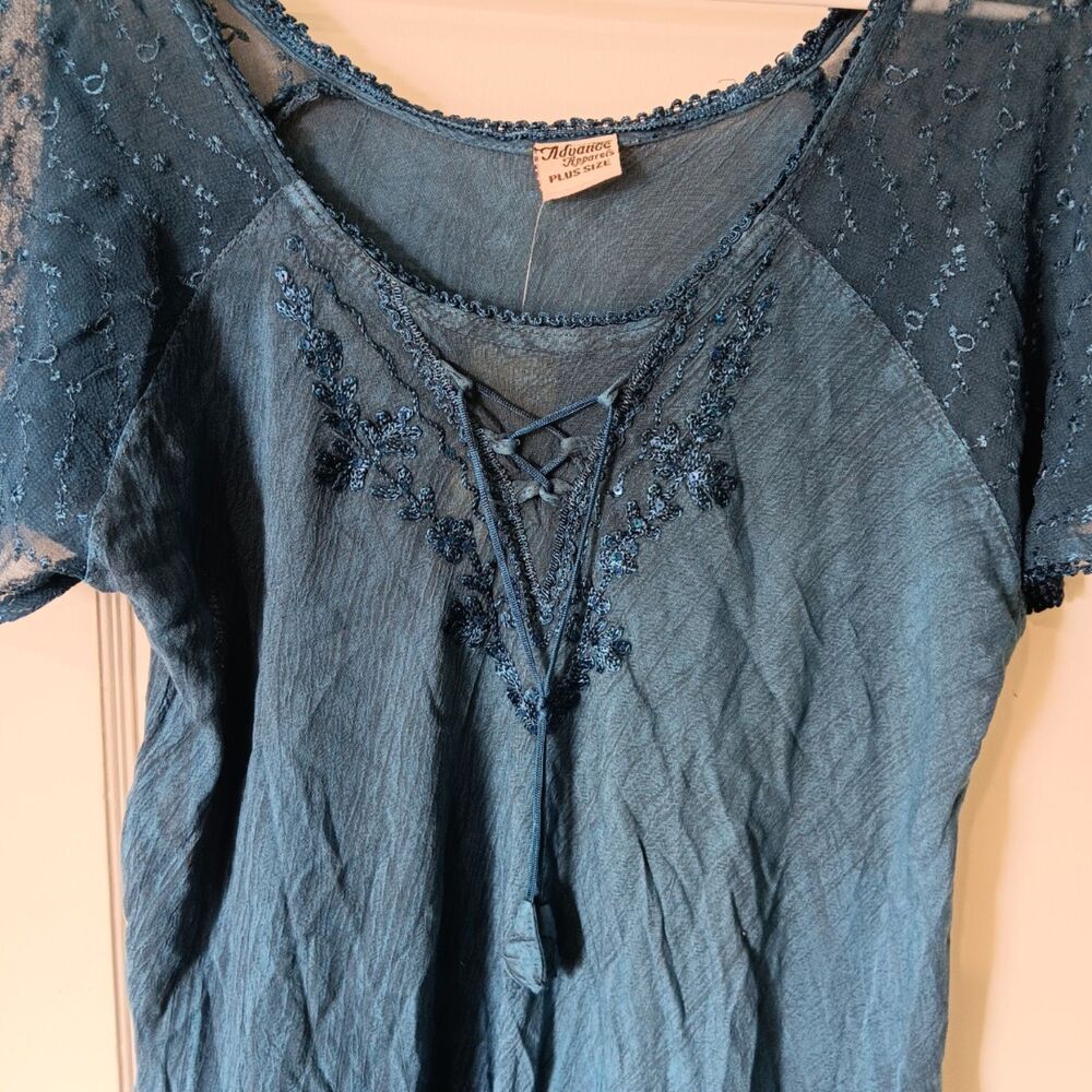 Boho Fairycore Embroidered Tunic Top Plus Size NWT Advance Apparels Festival - Picture 9 of 10